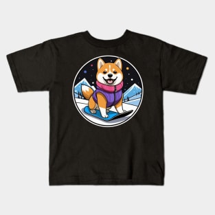 Shiba Inu Ready for Snowboarding Kids T-Shirt